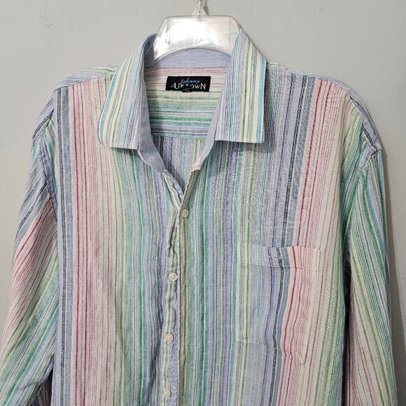 Johnny Uptown Linen Blend Button Down Shirt 2XL Multicolor Stripe Casual - Picture 3 of 13